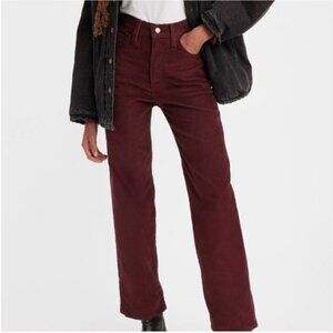 Levi's Premium Ribcage Straight Ankle Corduroy Pants (Size 27, Burgundy)